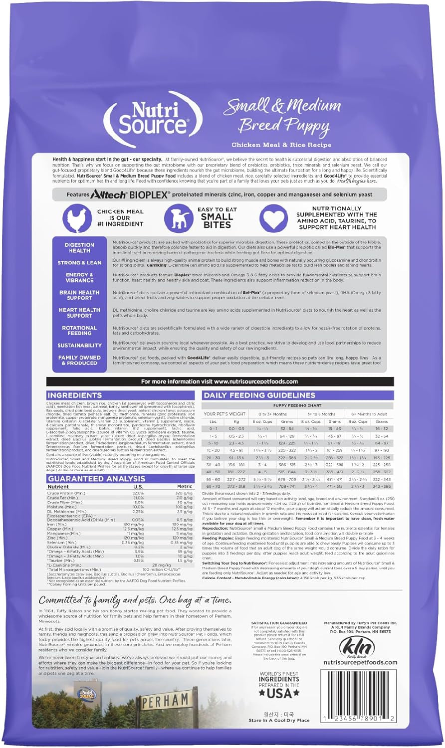 Puppy Food for Small and Medium Breeds, Chicken Meal and Rice, 12LB