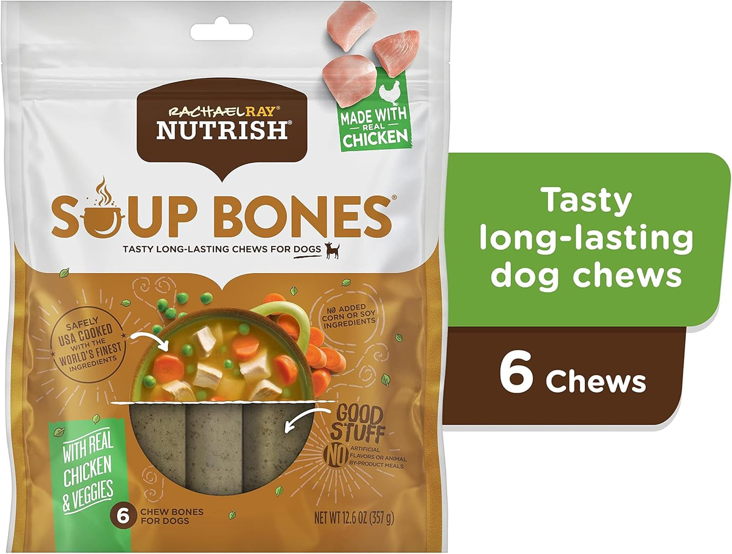 Rachael Ray  Soup Bones Dog Treats, Chicken & Veggies Flavor, 6 Bones