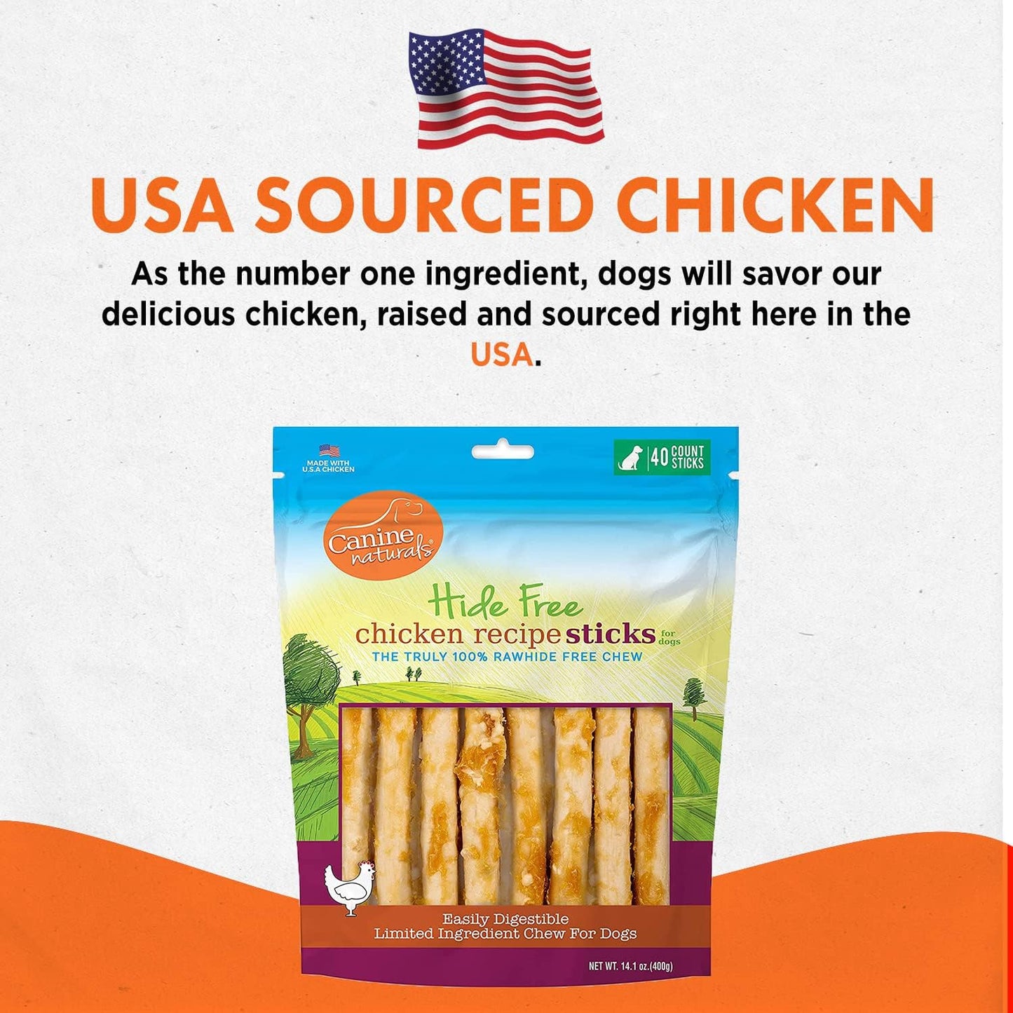 Chicken Recipe Chew - Rawhide Free Dog Treats - Made from USA Raised Chicken - All-Natural and Easily Digestible - 40 Pack of 5 Inch Stick Chews