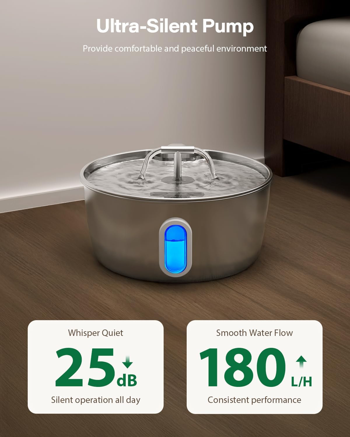 Cat Water Fountain Stainless Steel - 3.2L/108Oz Pet Water Fountain for Cats Indoor - Automatic Pet Watering Dispenser (4 Filter)