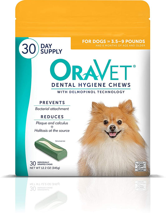 Dental Chews for Dogs, Oral Care and Hygiene Chews (Extra Small Dogs, 3.5-9 Lbs.) Yellow Pouch, 30 Count