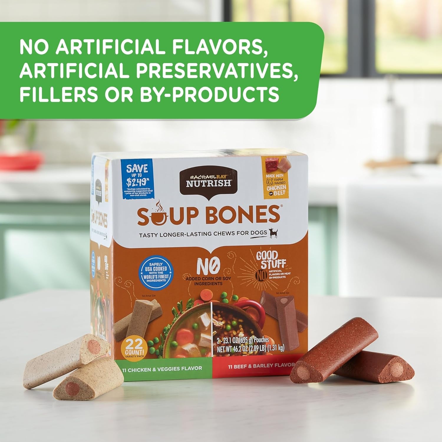 Rachael Ray  Soup Bones Long Lasting Dog Chews Variety Pack, 22 Count (Pack of 1)