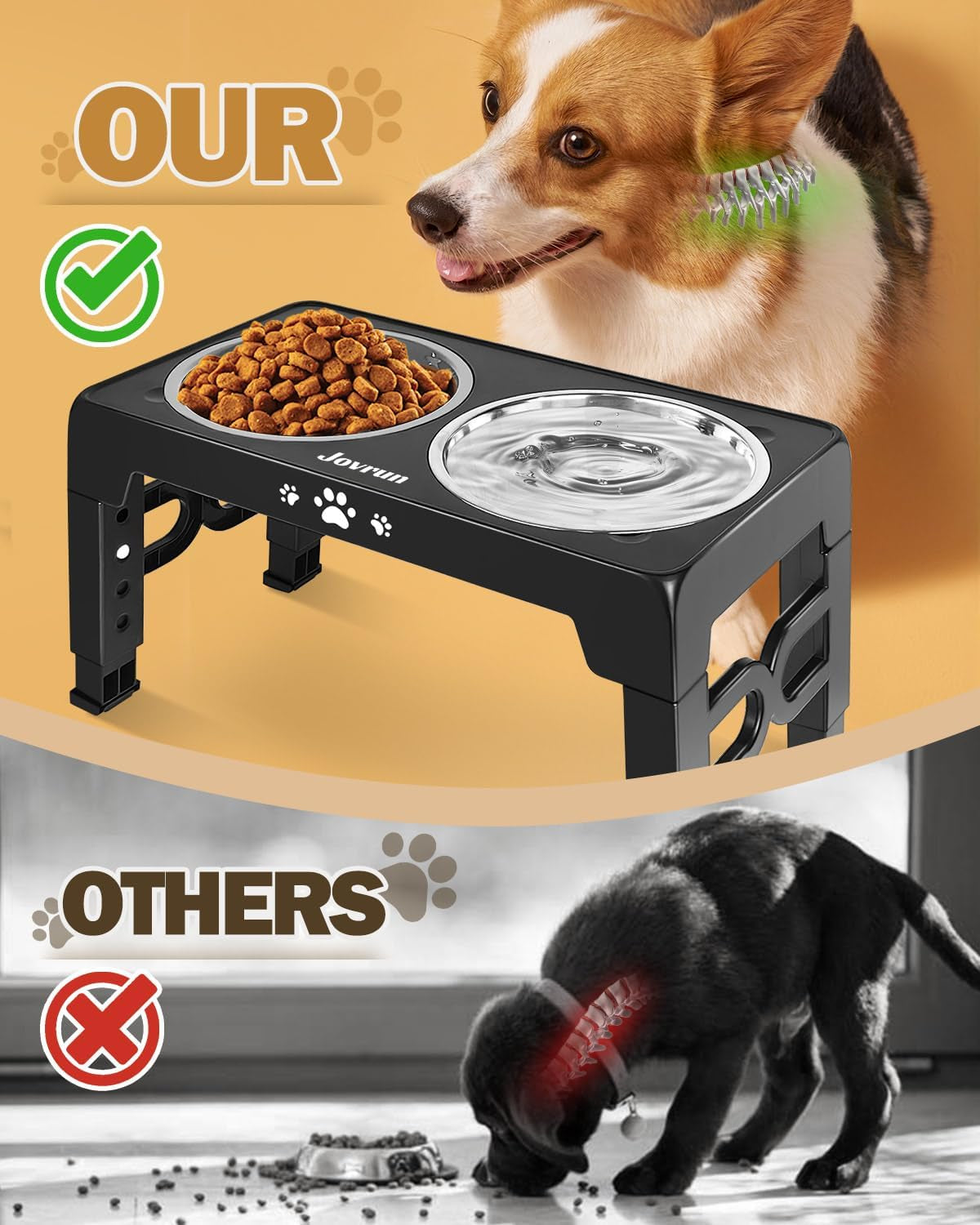 Elevated Dog Bowls, Dog Feeder with 2 Stainless Steel Dishes &1 Slow Feeder Bowl, 5 Heights Adjustable Raised Stand for Medium Large, Food Dishes with Non-Slip Feet