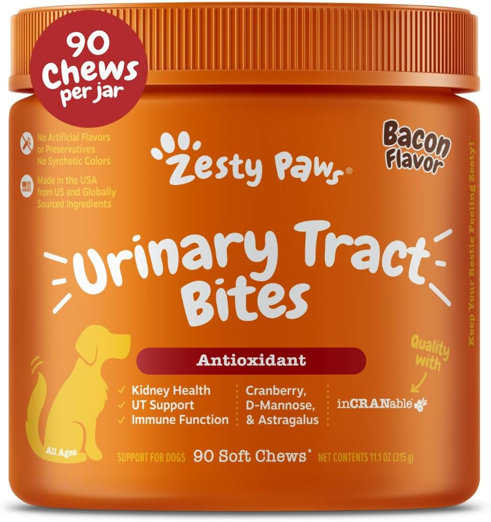 Cranberry Supplement for Dogs - Bladder Control for Dogs - Urinary Tract Support - Cranberry Chews with D-Mannose, Vitamin B6 & L-Arginine - Immune & Gut Support - Bacon - 90 Count