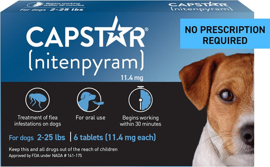 (Nitenpyram) for Dogs Fast-Acting Oral Flea Treatment for Dogs 2-25 Lbs, Vet-Recommended Medication Tablets Start Killing in 30 Minutes, 6 Doses