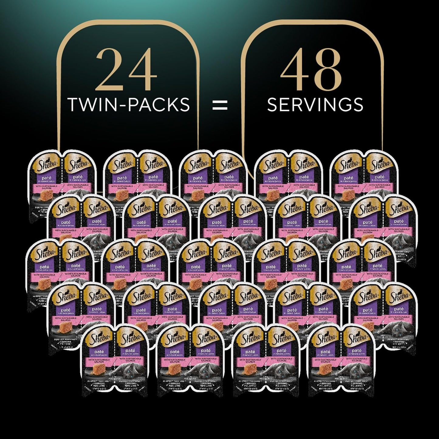 Perfect Portions Wet Cat Food Pate with Sustainable Salmon, 2.6 Oz. Twin-Pack Trays (24 Count, 48 Servings)