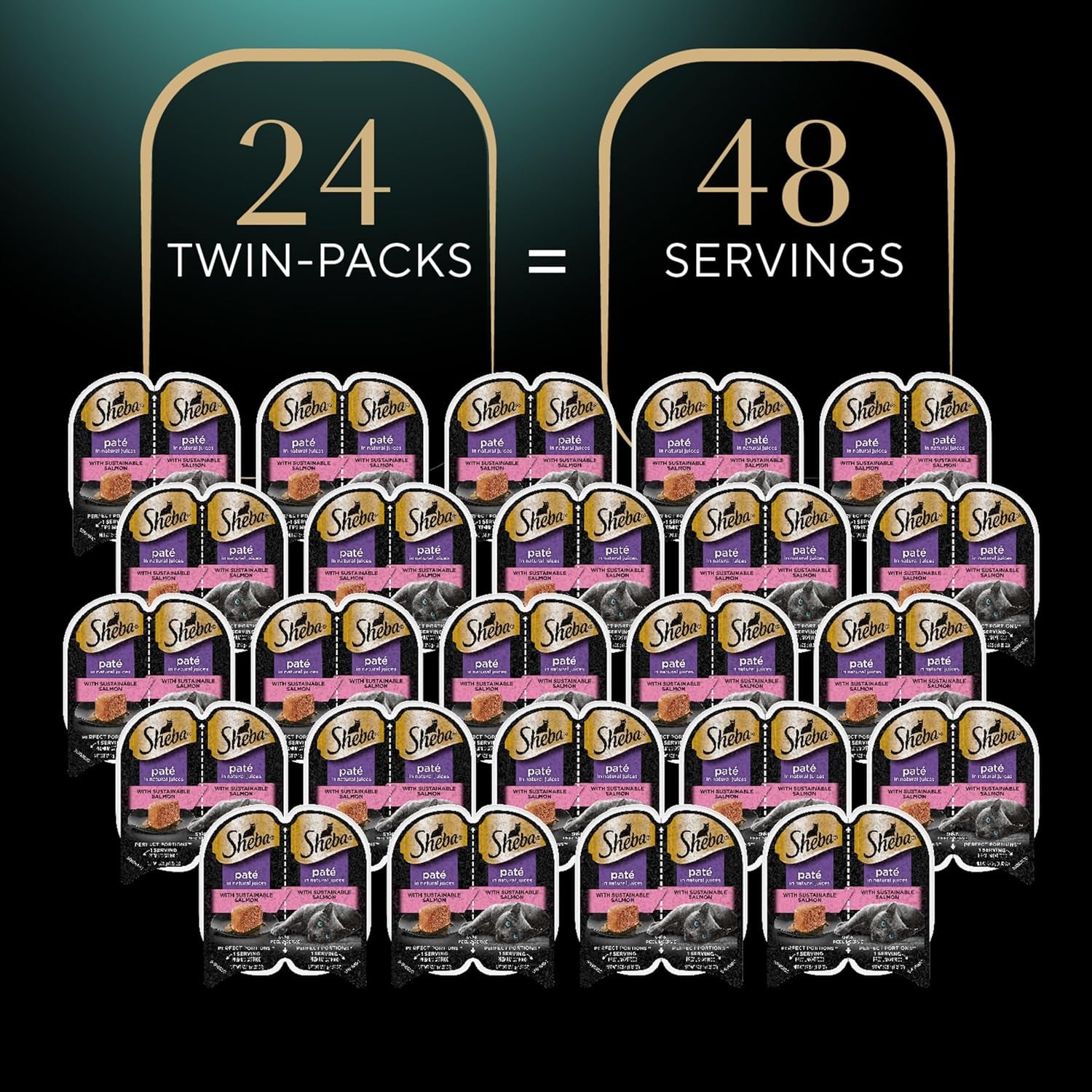 Perfect Portions Wet Cat Food Pate with Sustainable Salmon, 2.6 Oz. Twin-Pack Trays (24 Count, 48 Servings)