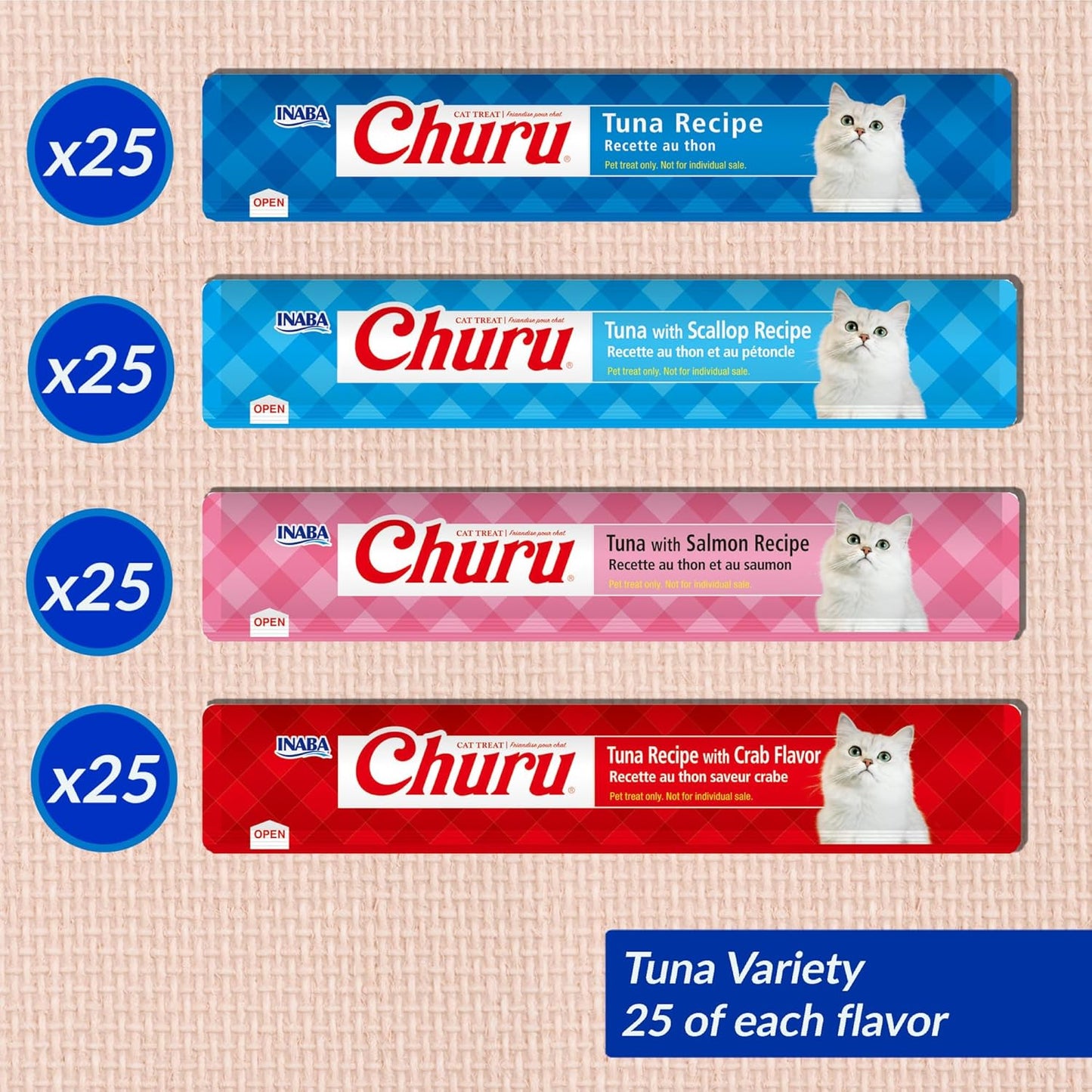 Churu Cat Treats, Lickable, Squeezable Creamy Purée with Vitamin E, 0.5 Ounces per Tube, 100 Tubes Total, Tuna Variety