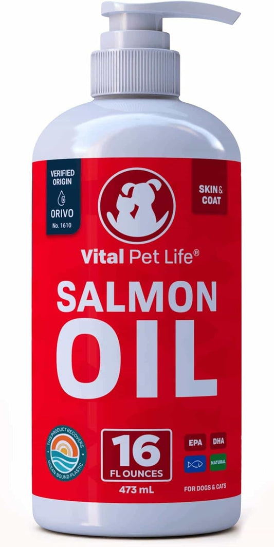 Salmon Oil for Dogs & Cats - Healthy Skin & Coat, Fish Oil, Omega 3 EPA DHA, Liquid Food Supplement for Pets, Supports Joint & Bone Health, Natural Allergy & Inflammation Defense, 16 Oz