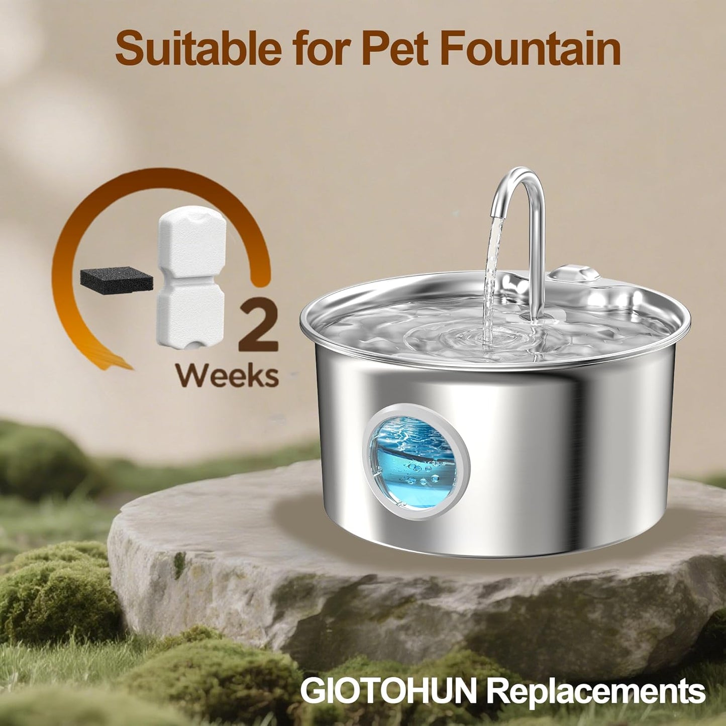 Cat Water Fountain Filter: 24 Cat Fountain Filter Replacement - 24 Pet Fountain Filter - 12 Carbon Filters & 12 Foam Filters - Suitable for  Stainless Steel Cat Fountain S11