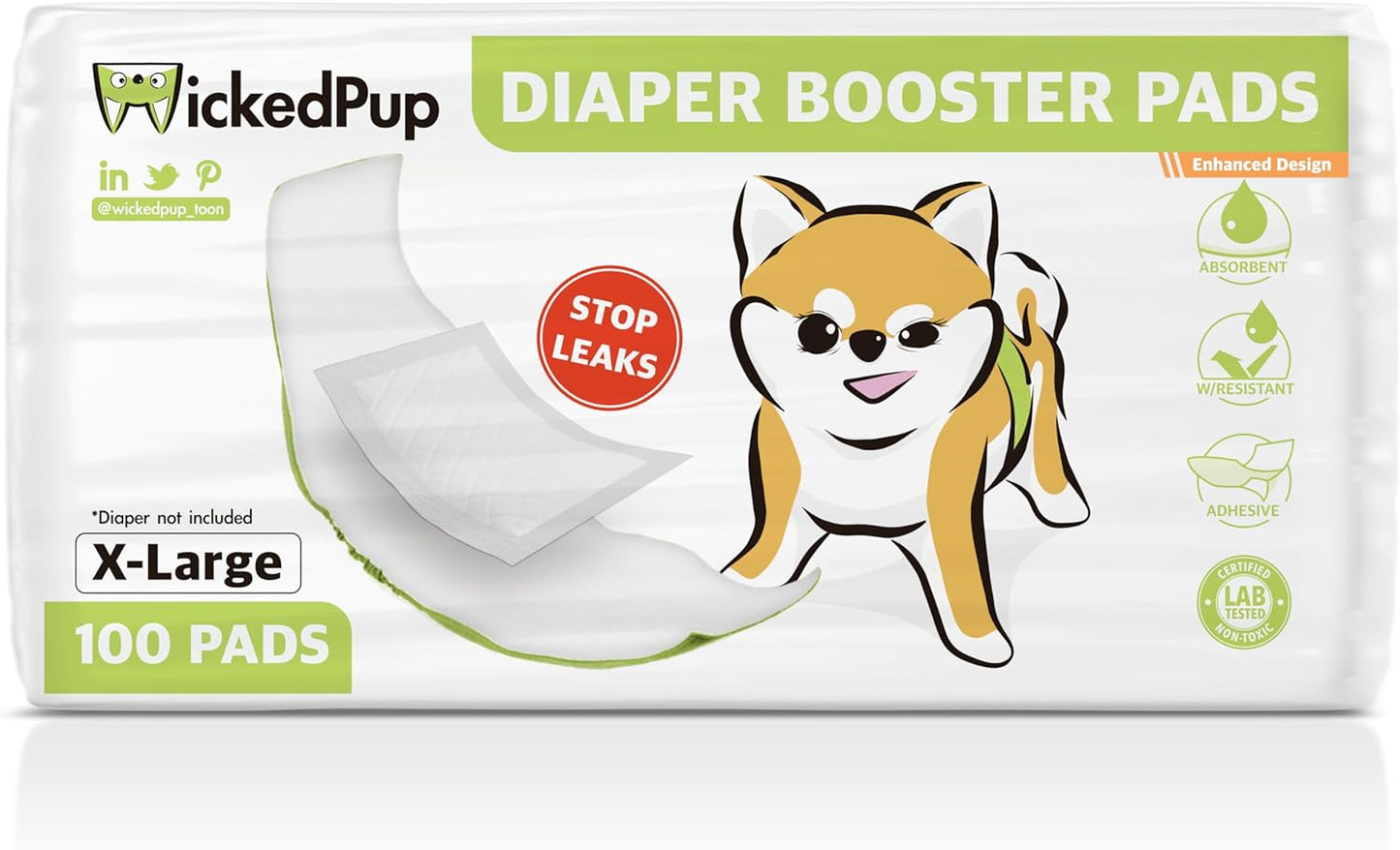 Dog Diaper Liners Booster Pads for Male and Female Dogs, 100Ct | Disposable Diaper Inserts Fit Most Reusable Pet Belly Bands, Wraps, and Washable Period Panties (X-Large (100 Count))