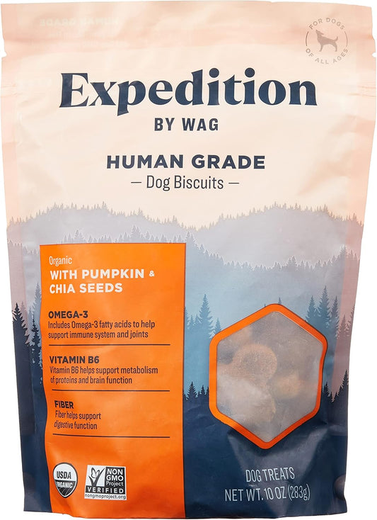 Amazon Brand -  Expedition Human Grade Organic Biscuits Dog Treats, Non-Gmo, Pumpkin & Chia Seed, 10 Oz, Pack of 1