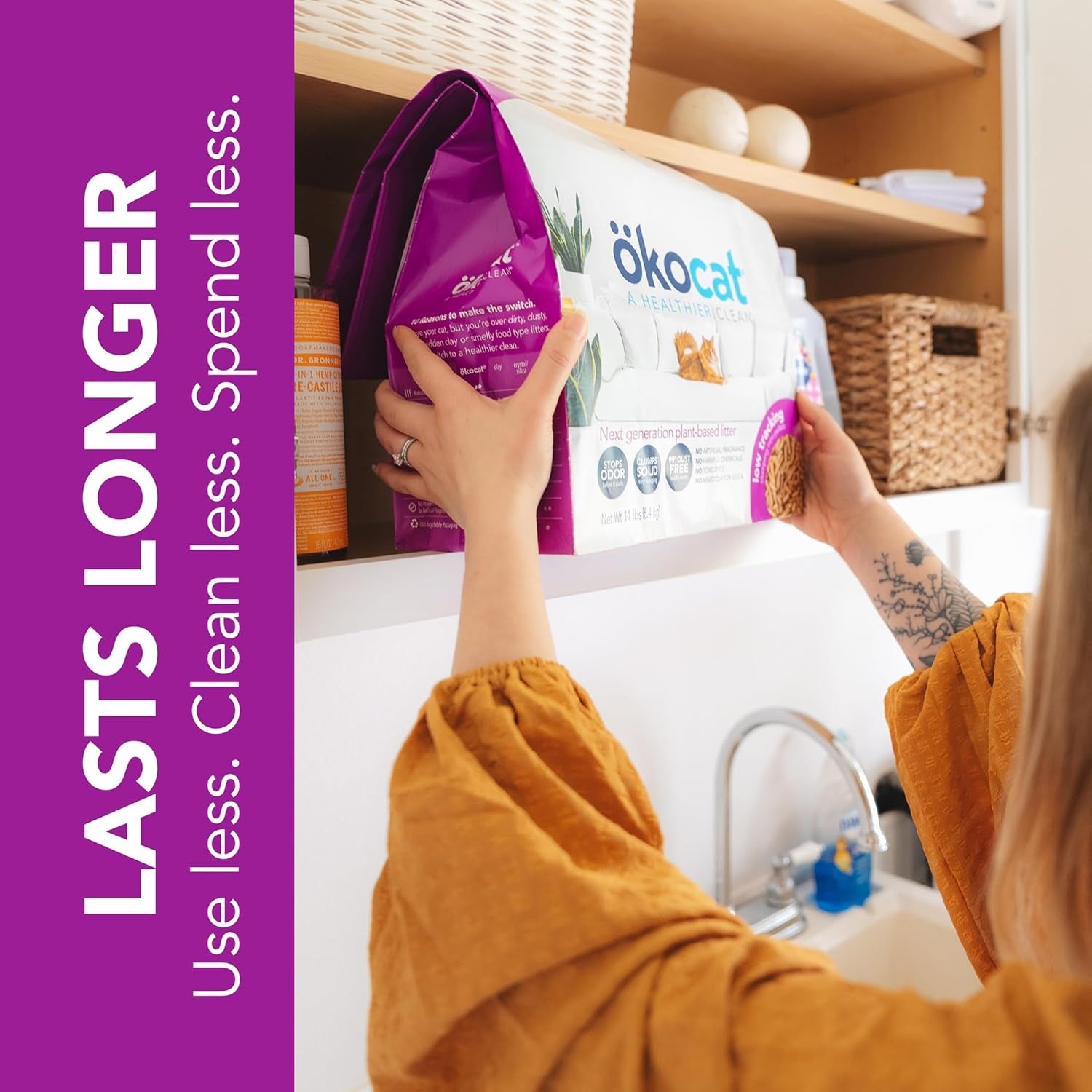 Less Mess Low Tracking Wood Clumping Cat Litter Mini- Pellets, Unscented, 21.5 Pounds - Natural Ingredients, Stops Odor, Clumps Solid, 99% Dust Free, Great for Long-Hair Breeds