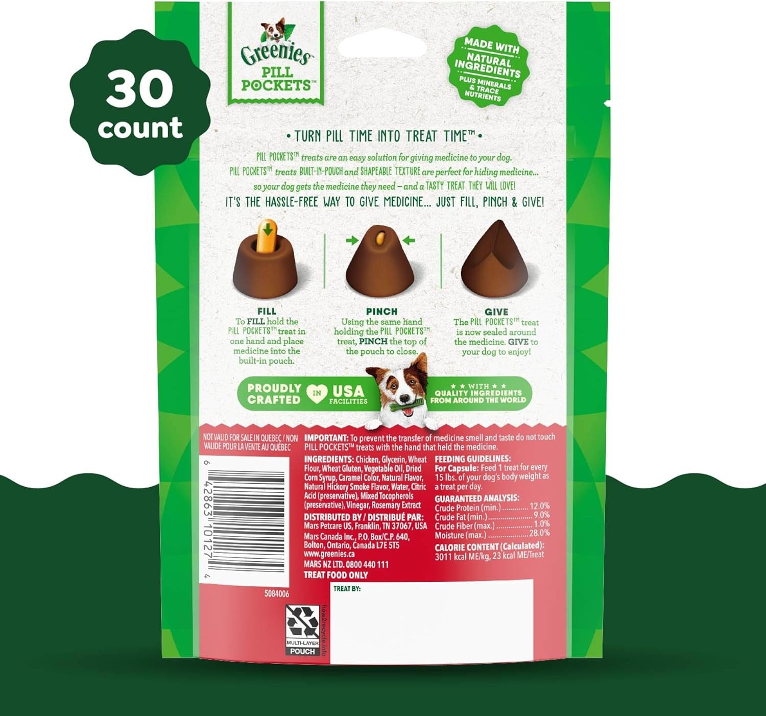 Pill Pockets for Dogs Large Size, Soft Dog Treats, Hickory Smoke Flavor, 7.9 Oz. Pouch (30 Treats)