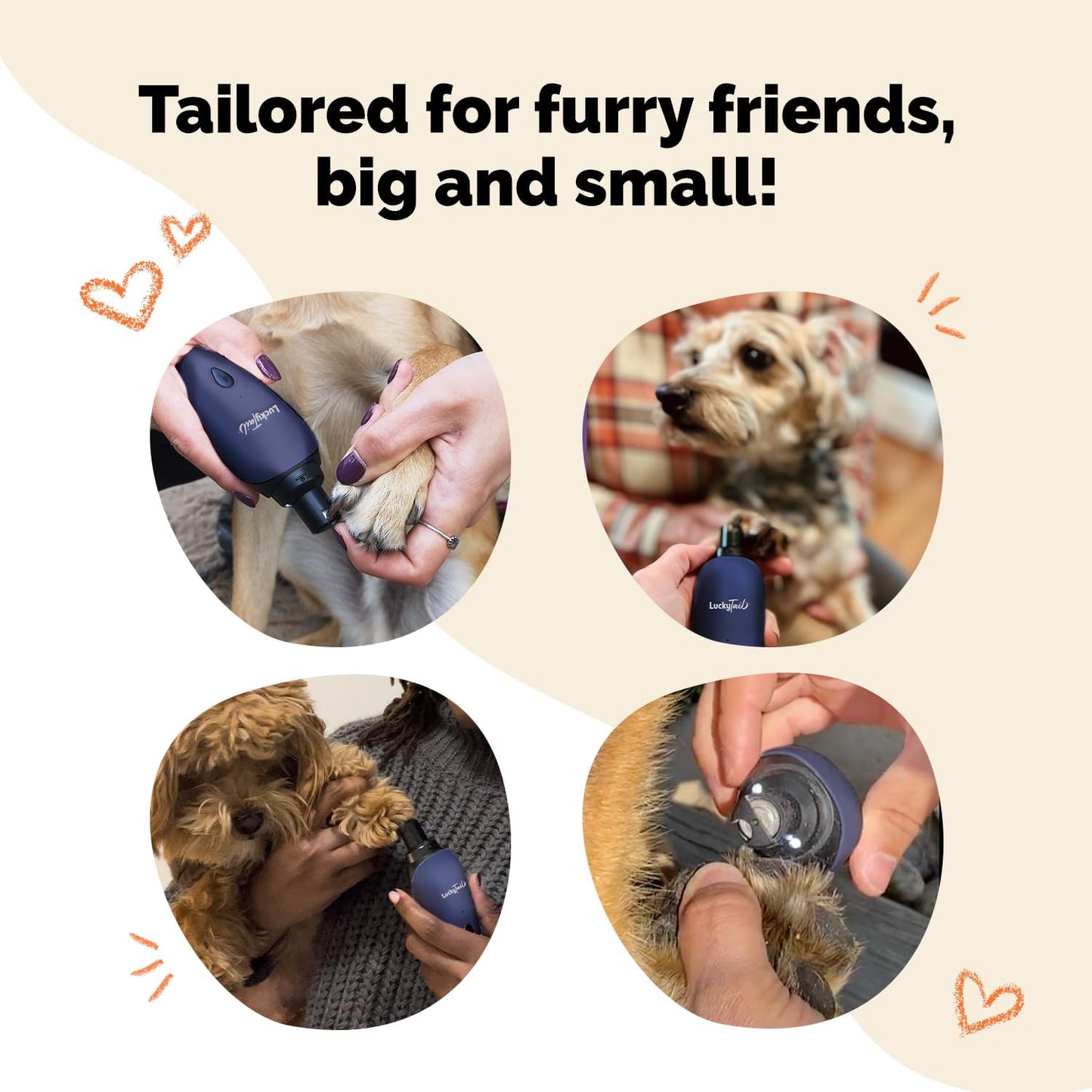 Luckytail Pet Nail Grinder for Dogs and Cats - Super Quiet and Low Vibration Electric Dog Nail Grinder with 2 LED Lights - USB Rechargeable and Cordless - 2 Speeds - Small to Large Pets - Dark Blue