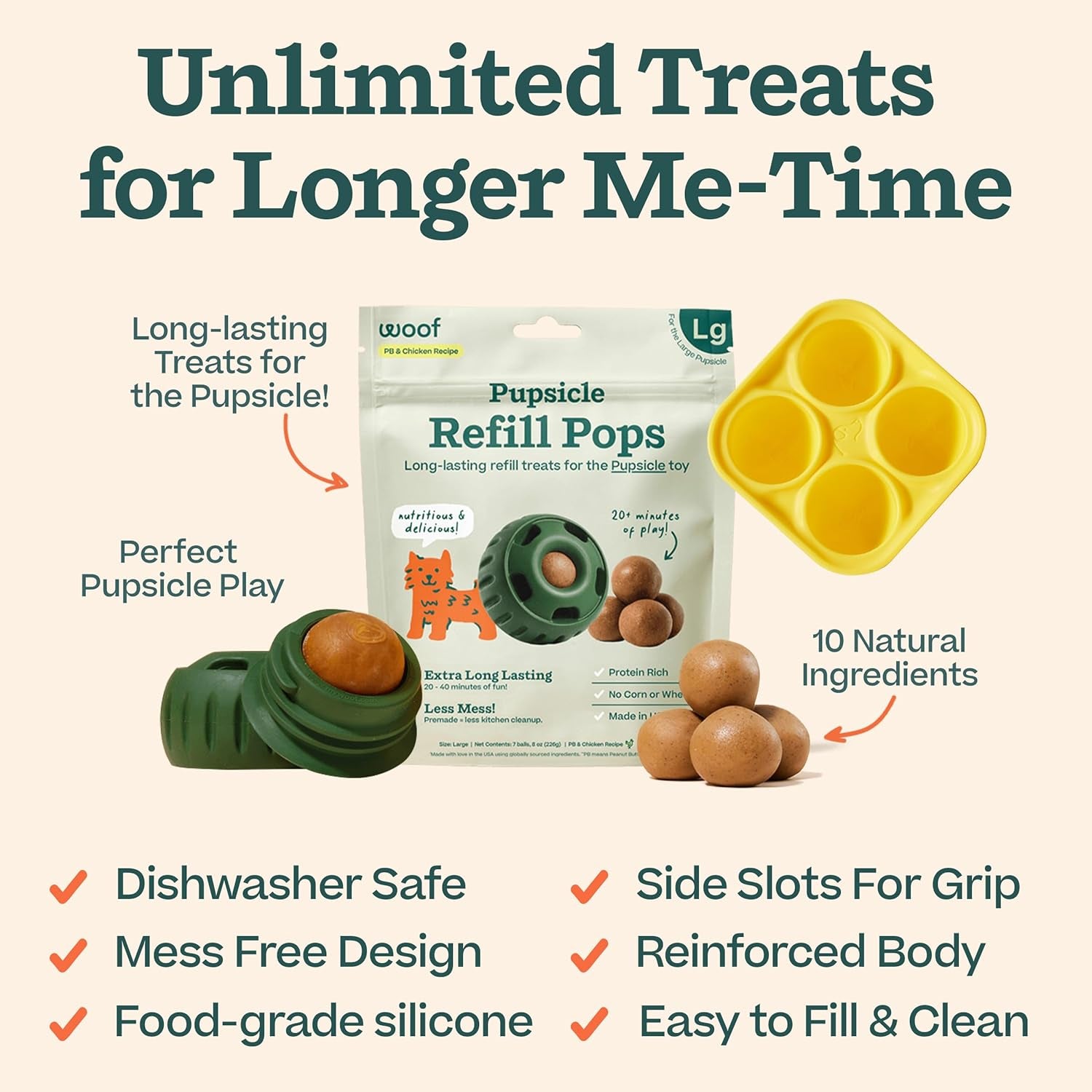 Starter Pack - Interactive Dog Toys for Boredom - Dog Treat Molds Silicone - Chicken-Flavored Healthy Treats for Dogs - Pupsicle Doggy Enrichment Toy - for Large Pups - 25-75 Lbs