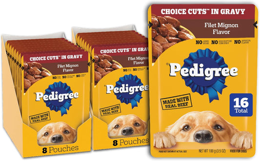 Choice Cuts in Gravy Adult Soft Wet Dog Food 16-Count Filet Mignon Flavor, 3.5 Oz Pouches
