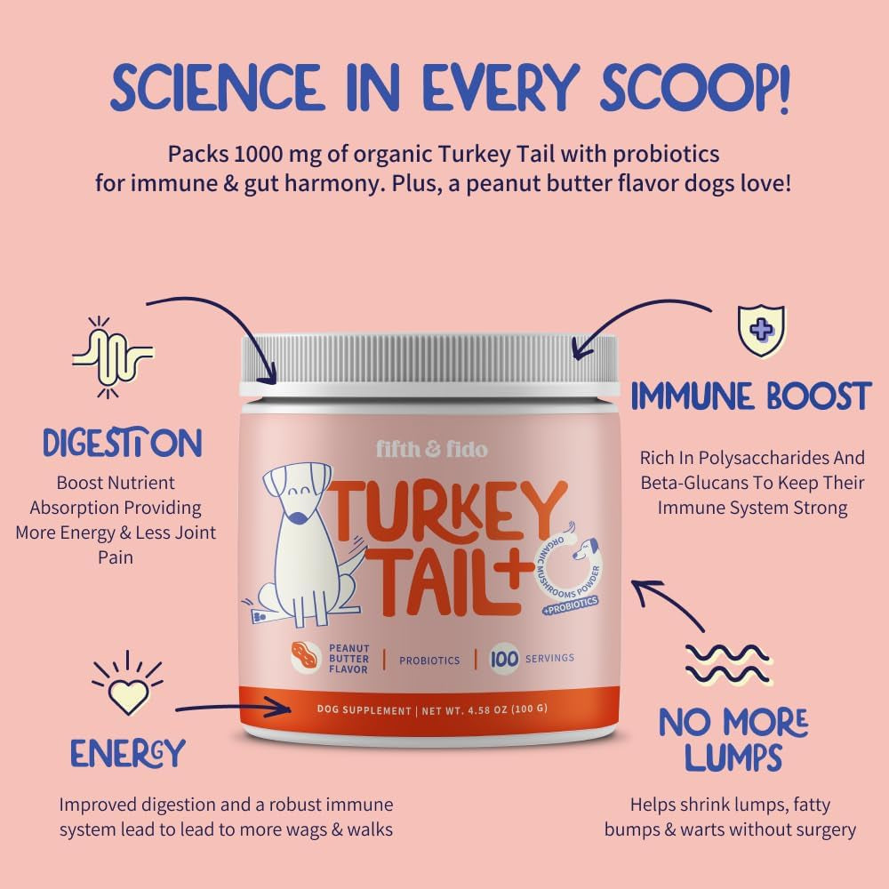 Turkey Tail Mushroom for Dogs – Lipoma Treatment for Dogs – Mushroom Supplement for Lumps and Bumps - Dog Wart Remover - Dog Probiotic Mushroom Powder