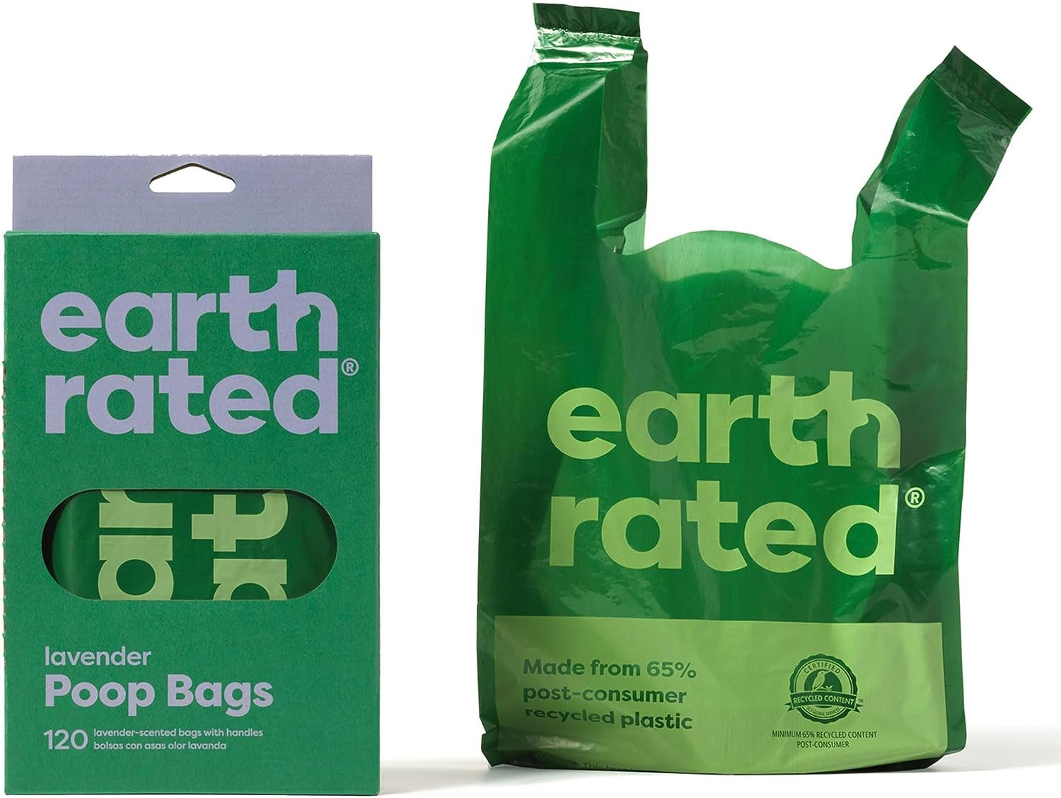Dog Poop Bags with Handles, Extra Wide, Easy Tie and Guaranteed Leakproof, Lavender Scented, 120 Handle Bags
