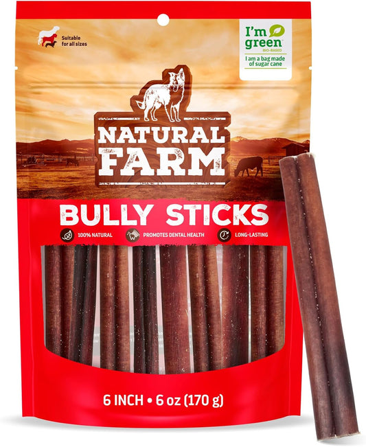 Odor-Free Bully Sticks (6 Inch, 6 Ounces), Packaged by Weight, 100% Beef Chews, Grass-Fed, Fully Digestible Treats to Keep Your Puppies, Small and Medium Dogs Busy
