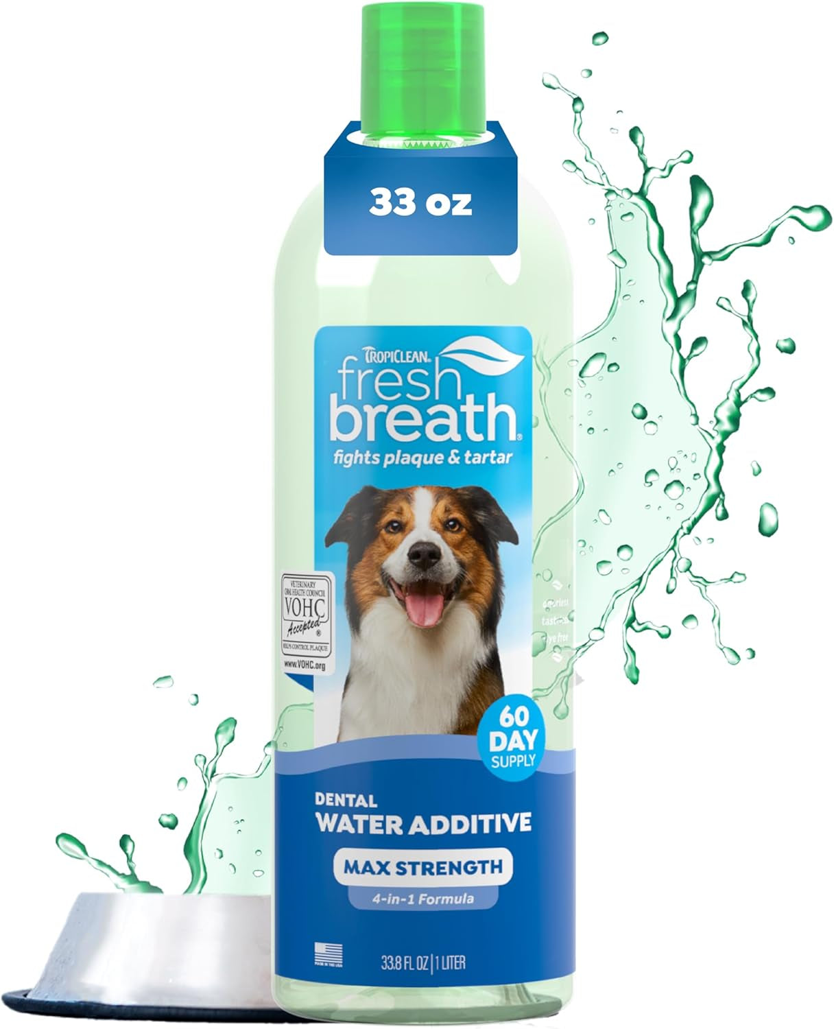 Fresh Breath Advanced Whitening Water Additive for Dogs, Max Strength Dog Teeth Cleaning and Breath Freshener Solution, 33.8Oz