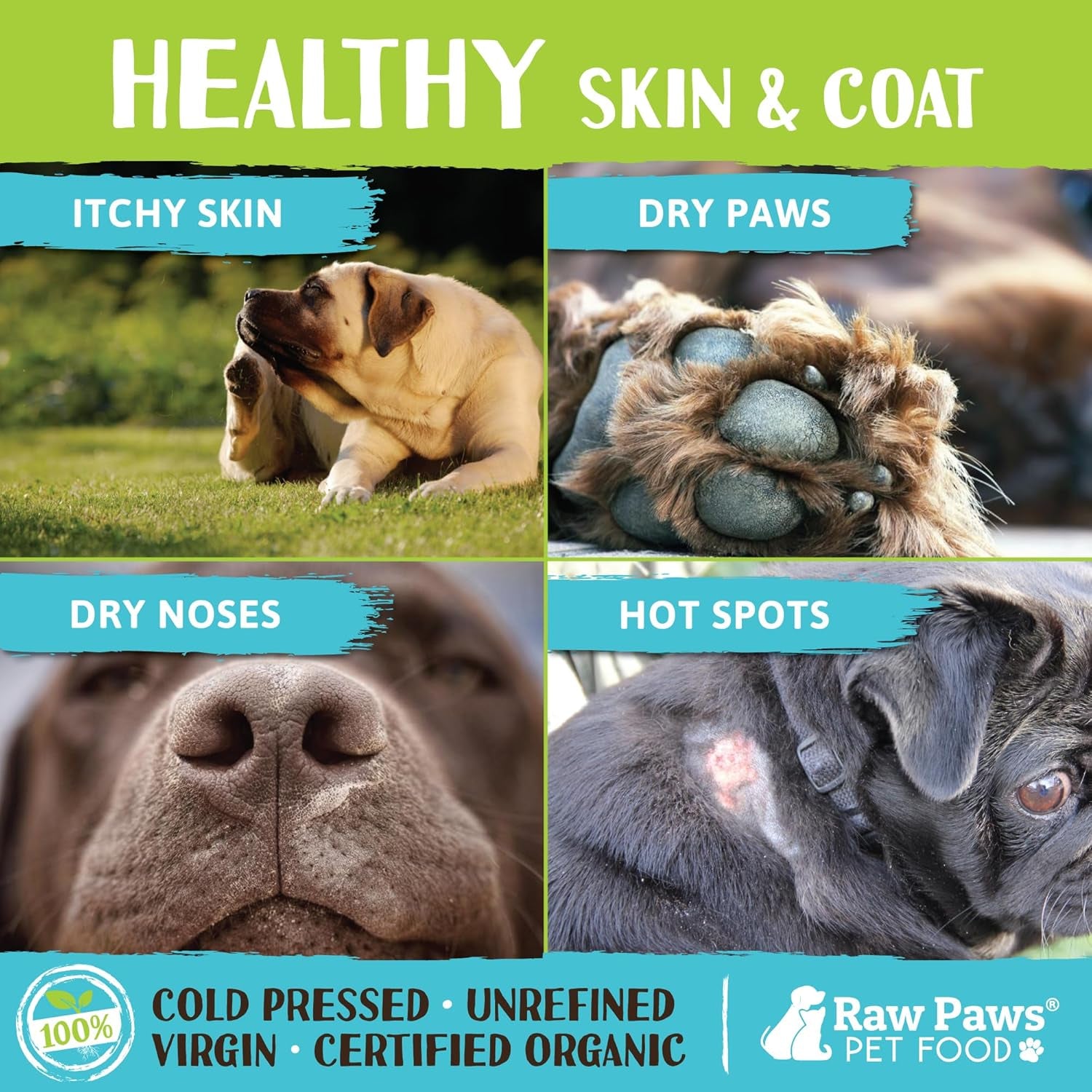 Virgin Organic Coconut Oil for Dogs & Cats, 4-Oz - Treatment for Itchy Skin, Dry Nose, Paws - Hot Spot Lotion - Natural Hairball Remedy for Cats