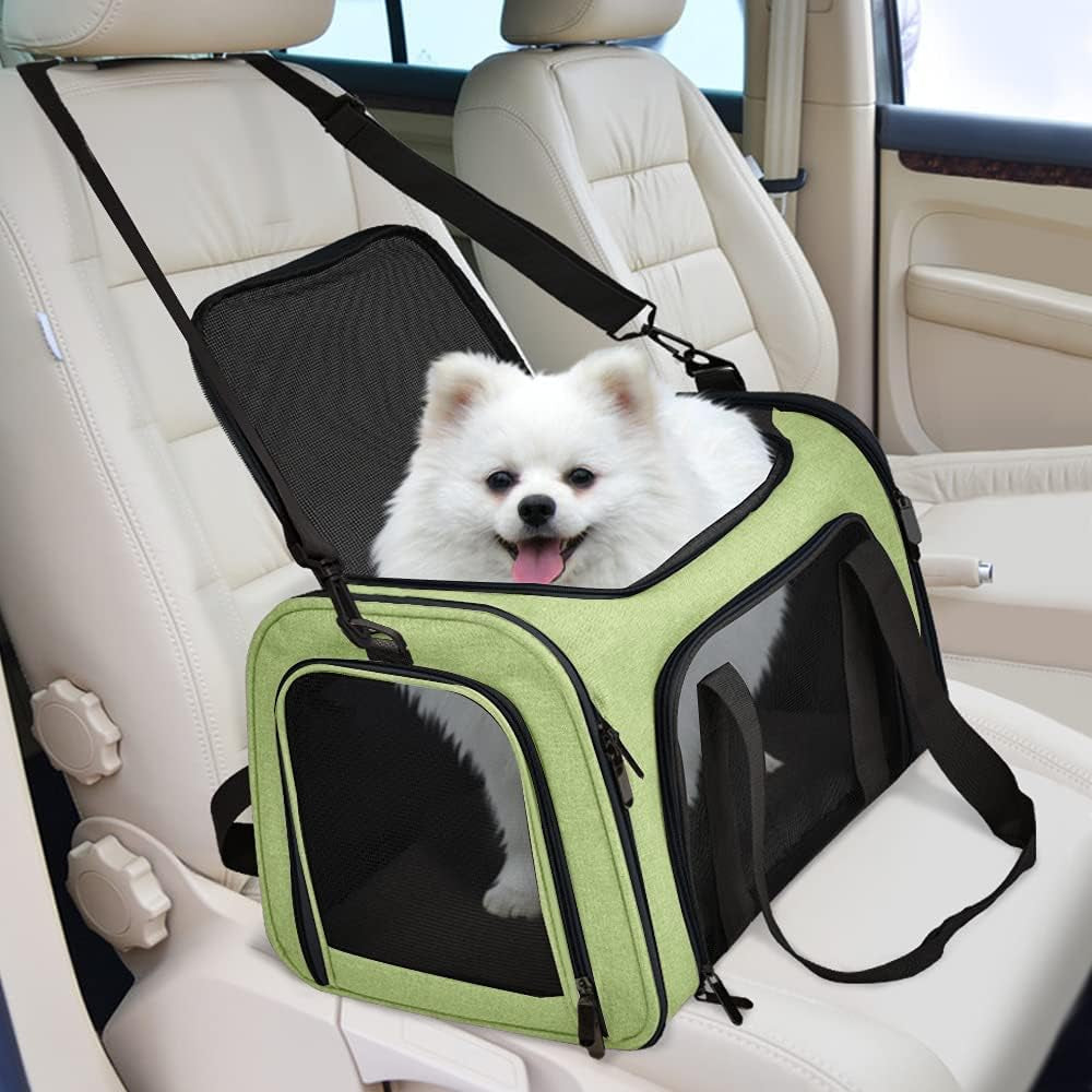 Pet Carrier for Small Medium Cats Dogs Puppies up to 15 Lbs, Airline Approved Small Dog Carrier Soft Sided, Collapsible Travel Puppy Carrier - Green