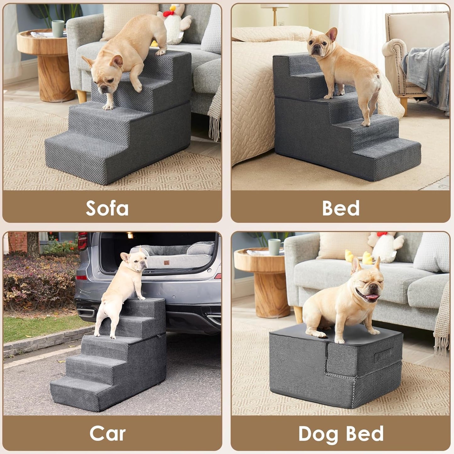 Dog Stairs for Small Dogs 13.5" H, 3-Step Dog Steps for Couch Sofa and Chair, Pet Steps for Medium Cats, Non-Slip Balanced Pet Ramp Indoor, Grey