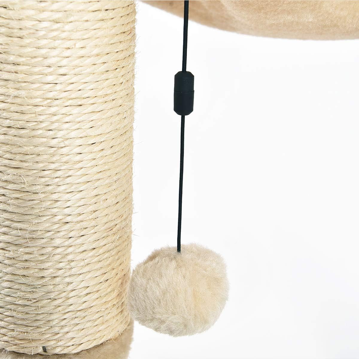 Cat Condo Tower with Hammock Bed and Scratching Post,Easy to Assemble,Plush Hammock,Interactive Hanging Ball,Durable Sisal Scratch Posts for Indoor Cats, 15.8 X 15.8 X 19.7 Inches, Beige