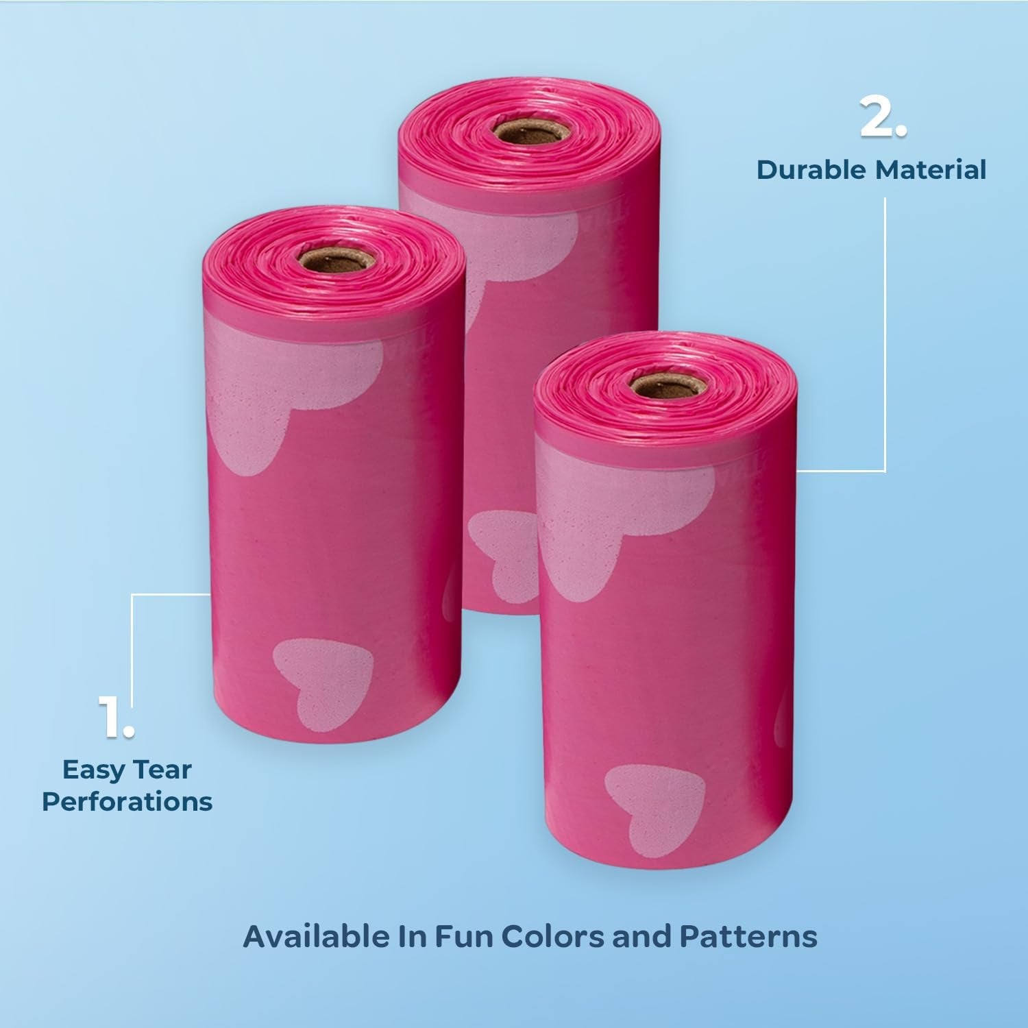 Dog Poop Bags (150 Bags) for Waste Refuse Cleanup, Doggy Roll Replacements for Outdoor Puppy Walking and Travel, Leak Proof and Tear Resistant, Thick Plastic - Pink Heart