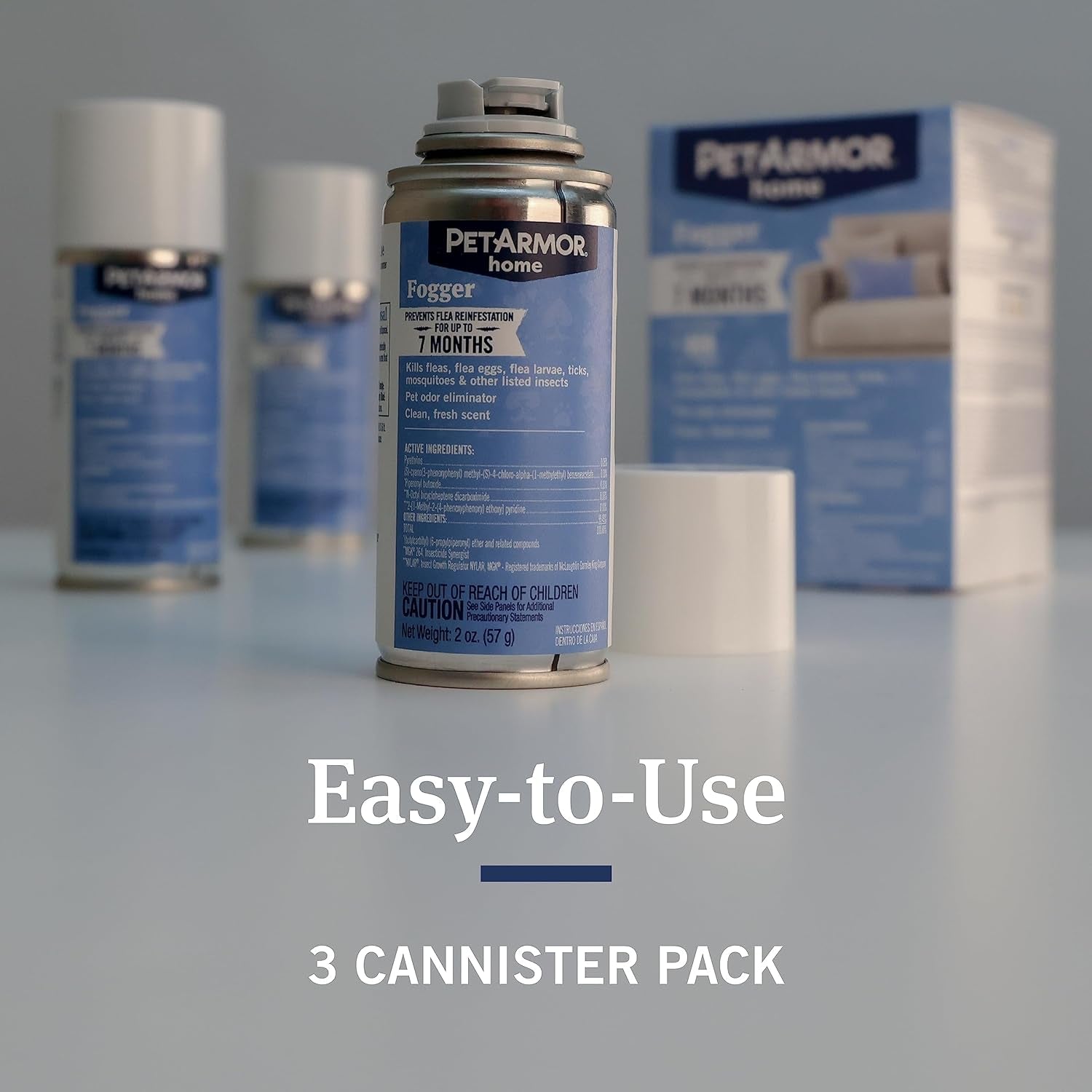 Home Fogger, Kills Fleas, Ticks, Mosquitoes & Other Listed Insects, Helps Eliminate Pet Odor, Clean Fresh Scent, Protects for 7 Months, 3 2Oz Canisters