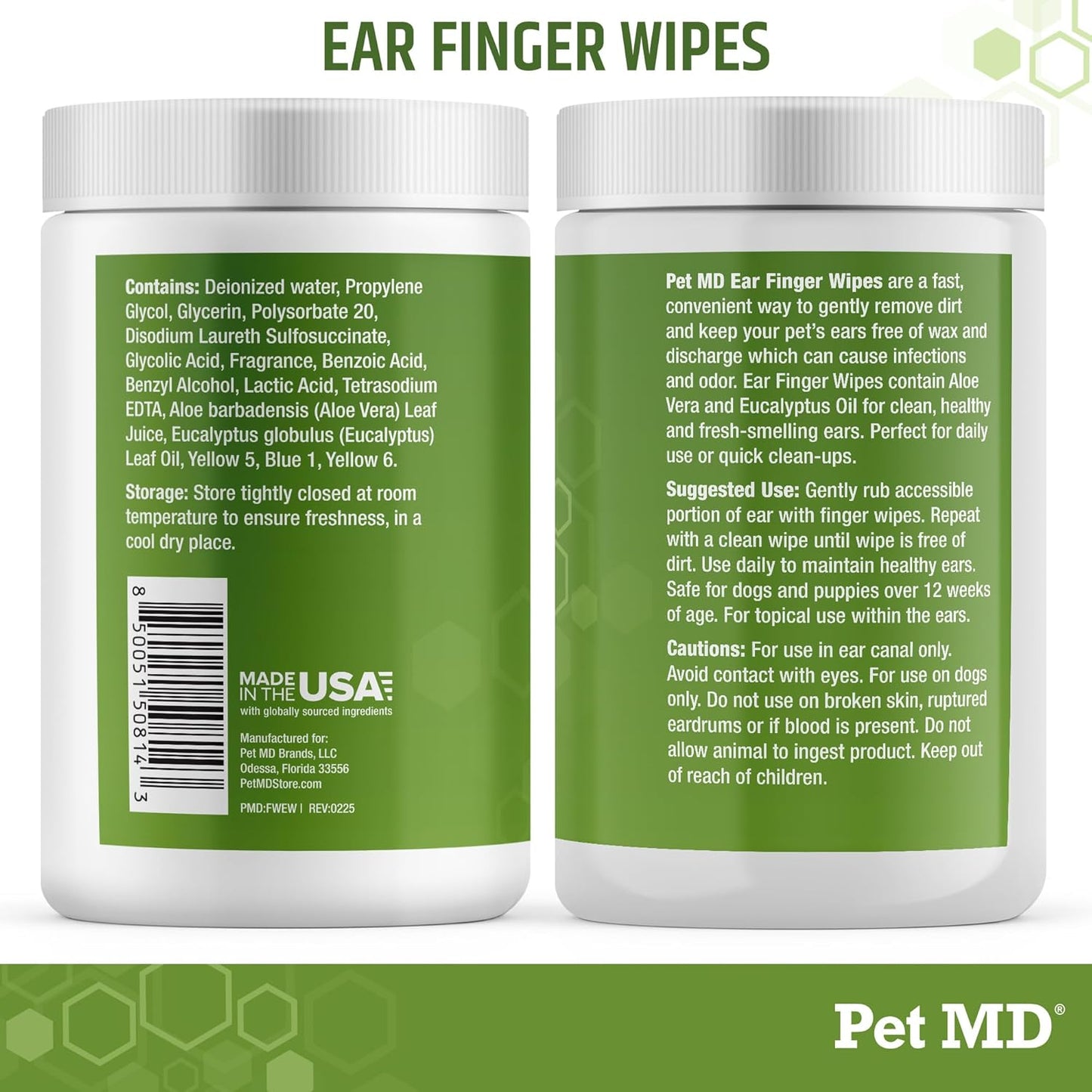 Ear Finger Wipes for Dogs - Extra-Coverage and Large Design - with Eucalyptus and Aloe Vera for Dogs - Pet Ear Cleaning Finger Wipes & Puppy Ear Cleaner - 50Ct