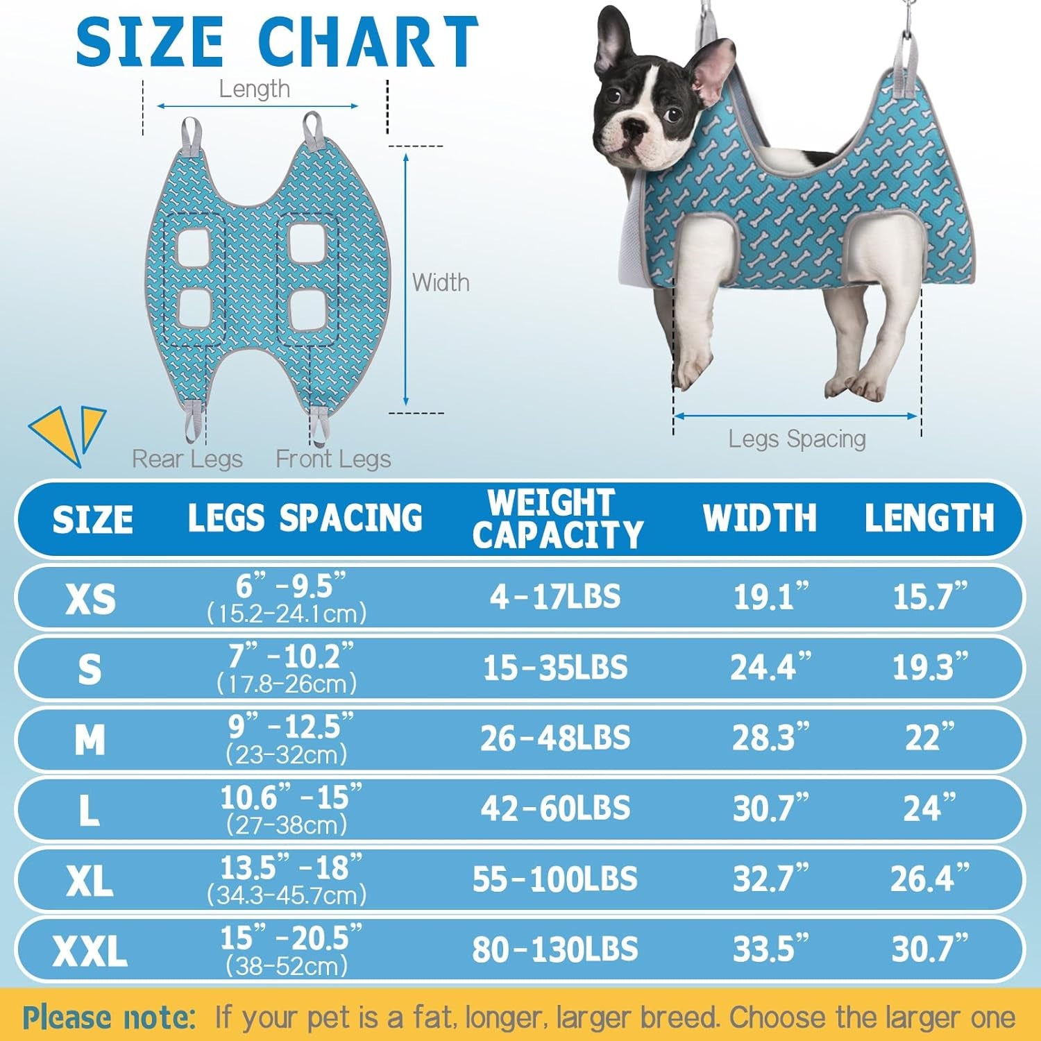 Dog Grooming Hammock for Small Dogs Cat, Relaxation Pet Grooming Hammock Restraint for Nail Trimming (Coral Blue, S（ Legs Spacing：7-10.2" / Max W：15-35LBS）)
