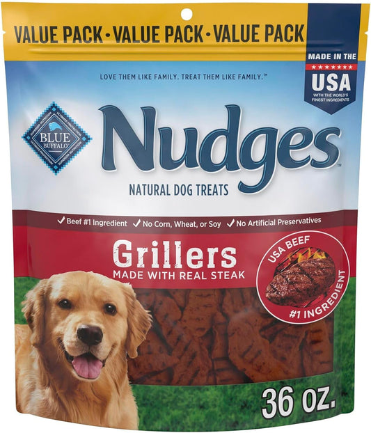 Nudges Grillers Natural Dog Treats with Real USA Beef, Made in the USA, Steak, 36-Oz Bag