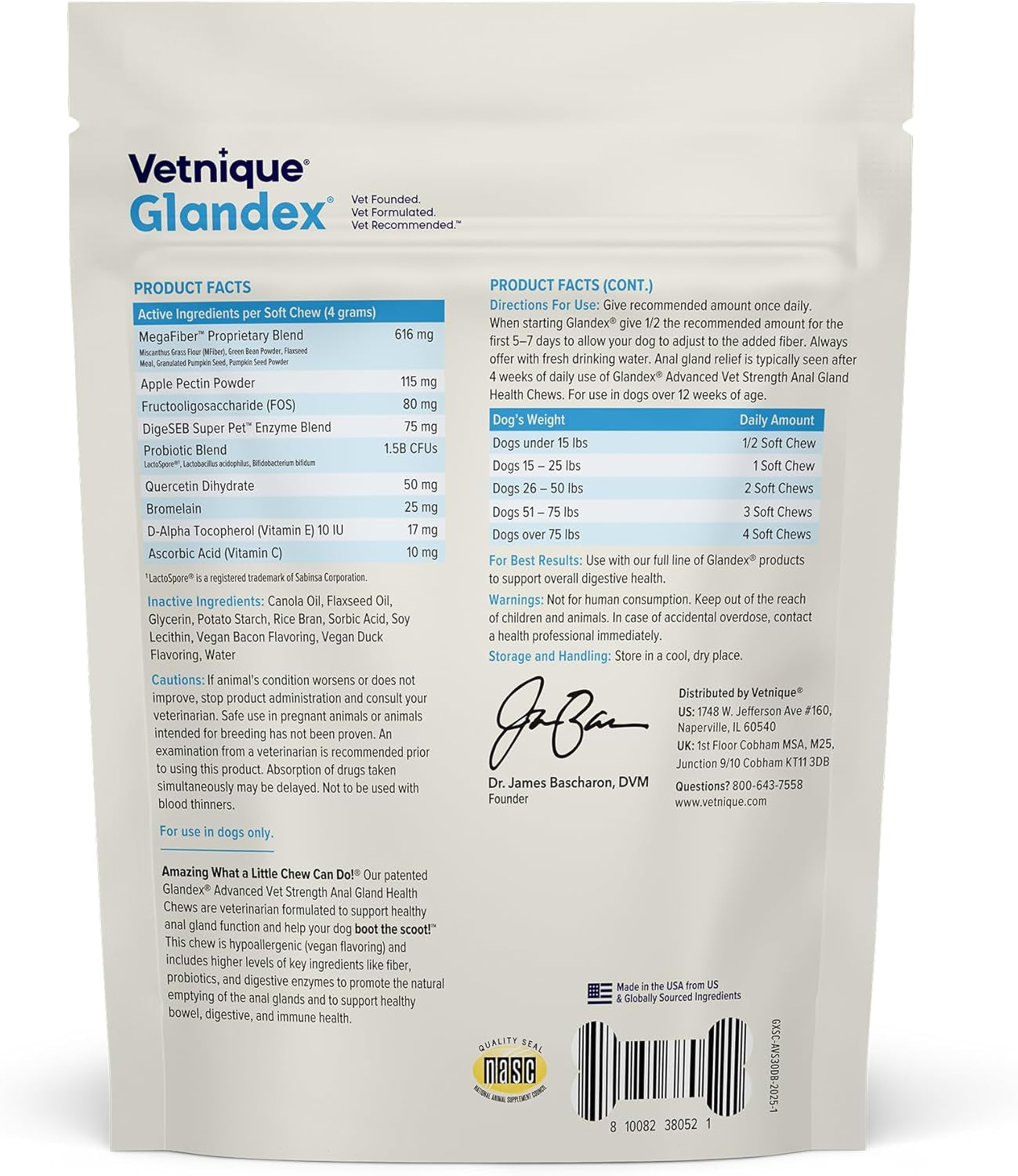 Glandex Anal Gland Health Soft Chew Treats with Pumpkin for Dogs Digestive Enzymes, Probiotics Fiber Supplement for Dogs Boot the Scoot (Advanced Strength Duck/Bacon Chews (Veg), 30 Count)