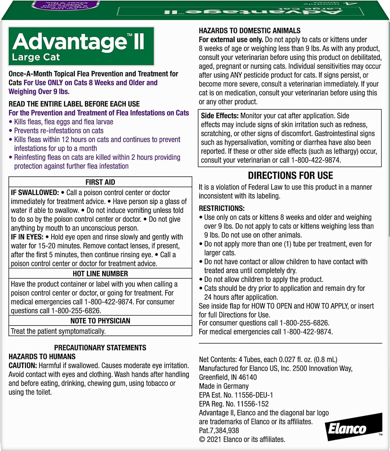 II Large Cat Vet-Recommended Flea Treatment & Prevention | Cats over 9 Lbs. | 4-Month Supply