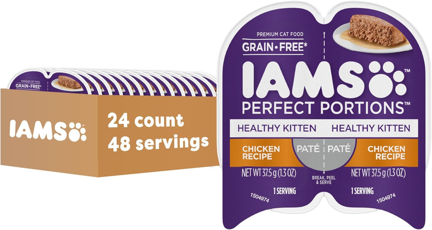 Perfect Portions Healthy Kitten Grain Free Wet Cat Food Pate, Chicken Recipe, 2.6 Oz. Easy Peel Twin-Pack Trays (24 Count, 48 Servings)