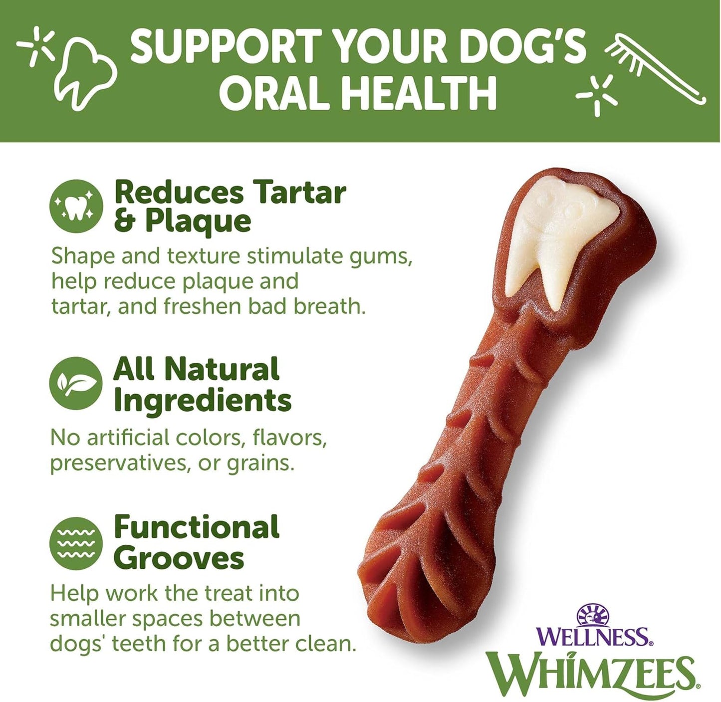 Wellness  Brushzees Dog Dental Treats, Natural Chews, Medium Size Stick, (12 Count)