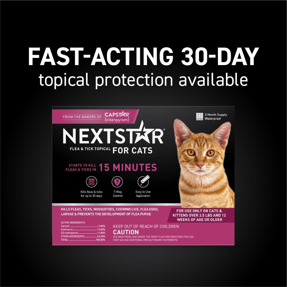 Flea and Tick Prevention for Cats, Repellent and Control, Fast Acting Waterproof Topical Drops, Flea Prevention for Cats over 3.5 Lbs, 6 Monthly Doses