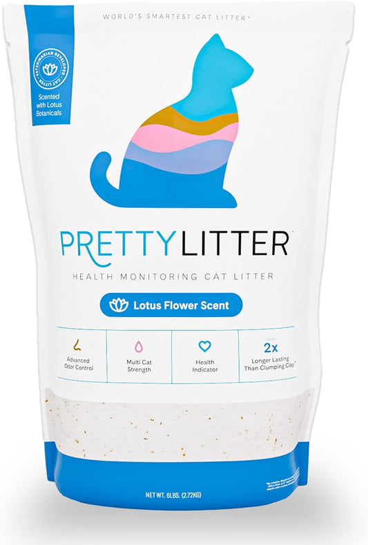 Prettylitter Health Monitoring Cat Litter (Lotus Flower, Non Clumping) | Lightweight & Low Tracking, Color Changing Silica Gel Crystals, Advanced Odor Control — 6 Lbs, Pack of 1 (One Month Supply)