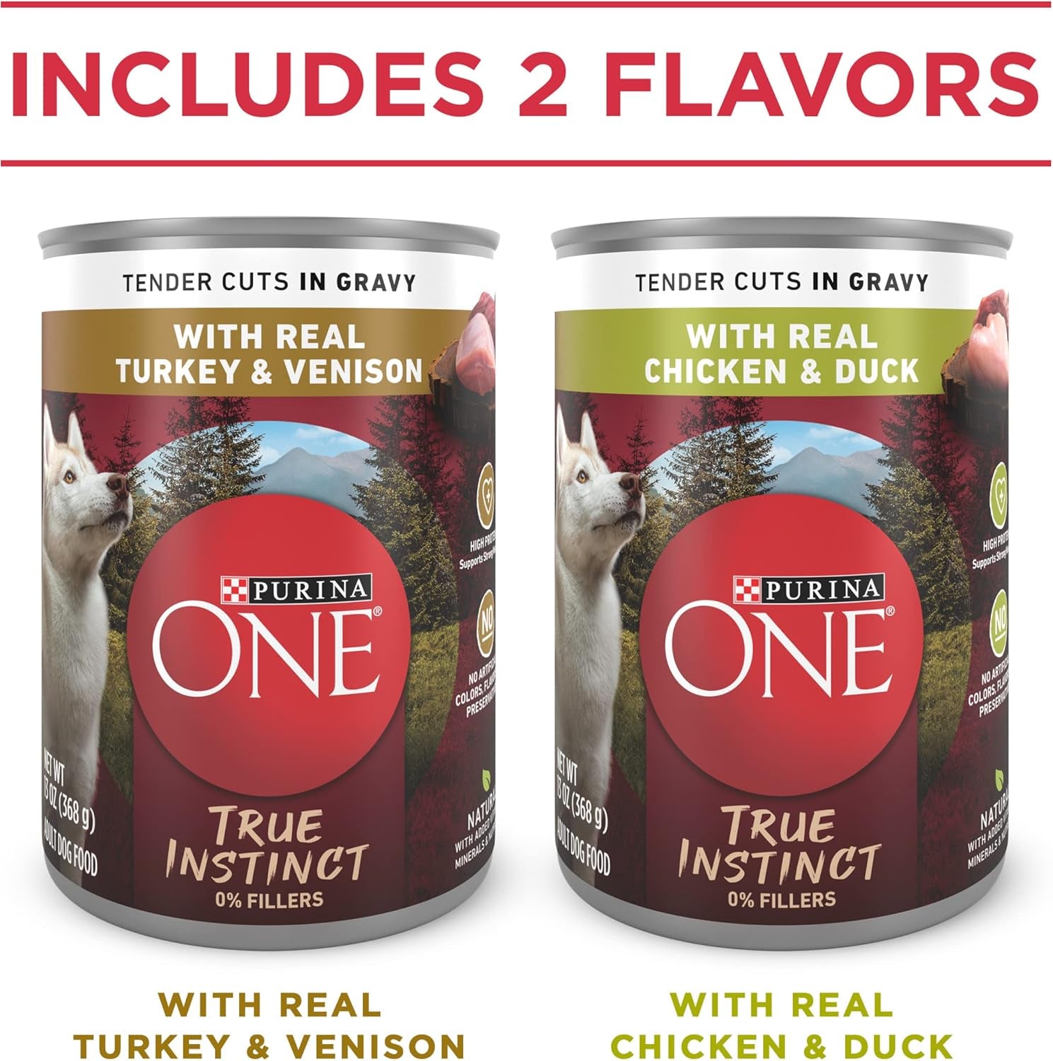 True Instinct Tender Cuts in Gravy with Real Turkey and Venison, and with Real Chicken and Duck High Protein Wet Dog Food Variety Pack - (Pack of 12) 13 Oz. Cans