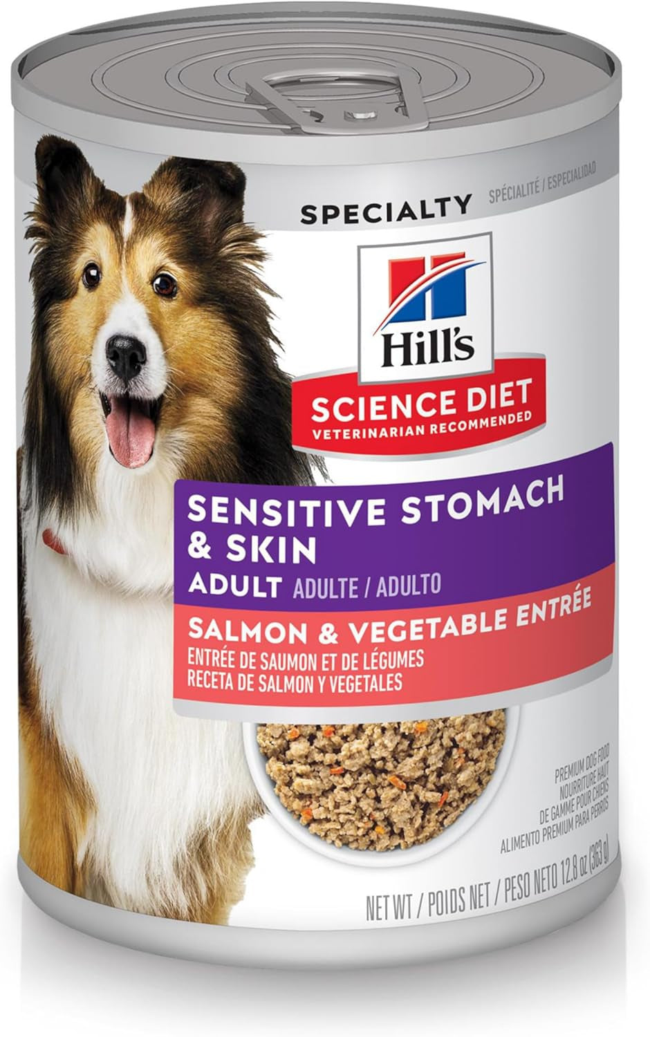 Sensitive Stomach & Skin, Adult 1-6, Stomach & Skin Sensitivity Support, Wet Dog Food, Salmon & Vegetables Loaf, 12.8 Oz Can, Case of 12