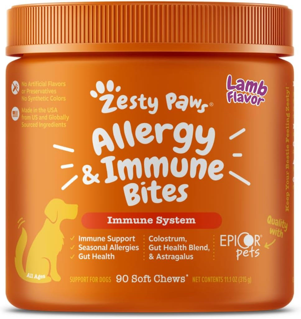 Dog Allergy Relief- Dog Itching Skin Relief- Dog Probiotics for Itchy Skin and Itchy Ears- Dog Allergy Paw Relief- Dog Allergy Chews- Dog Itch Relief - Dog Skin Allergy Relief - Lamb - 90Ct