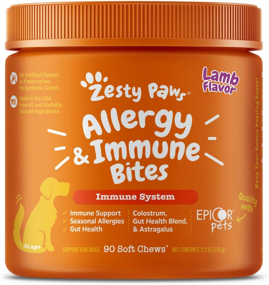 Dog Allergy Relief- Dog Itching Skin Relief- Dog Probiotics for Itchy Skin and Itchy Ears- Dog Allergy Paw Relief- Dog Allergy Chews- Dog Itch Relief - Dog Skin Allergy Relief - Lamb - 90Ct