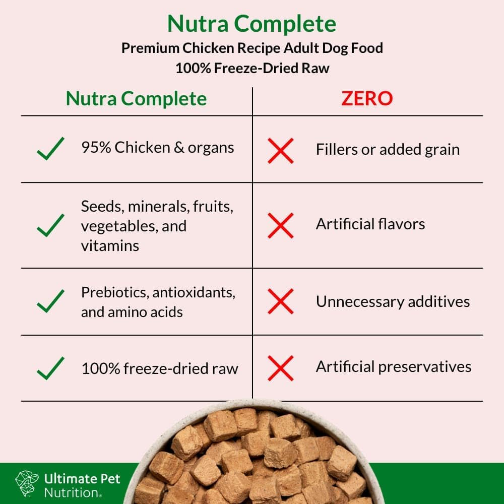 Nutra Complete Freeze Dried Raw Dog Food, Veterinarian Formulated with Antioxidants, Prebiotics & Amino Acids (1 Pound, Chicken)