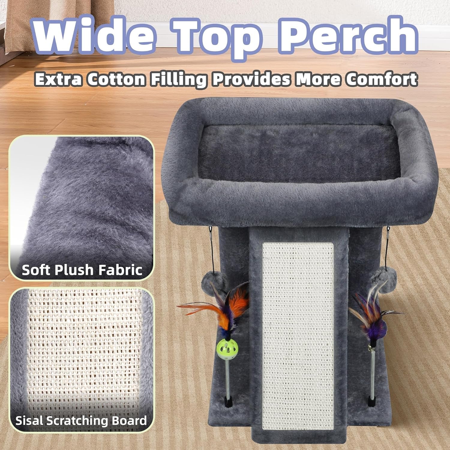 Cat Tree Tower with Cat Scratching Post for Indoor Cats, Activity Centre Climbing Tree with Scratching Board and Playful Toy Balls, Grey