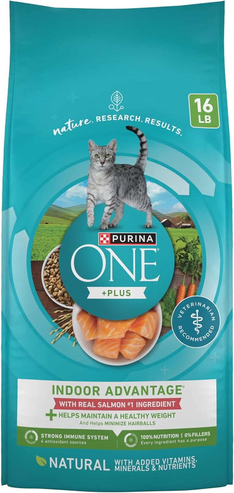 Natural Low Fat, Indoor Dry Weight Control High Protein Cat Food plus Indoor Advantage with Real Salmon - 16 Lb. Bag