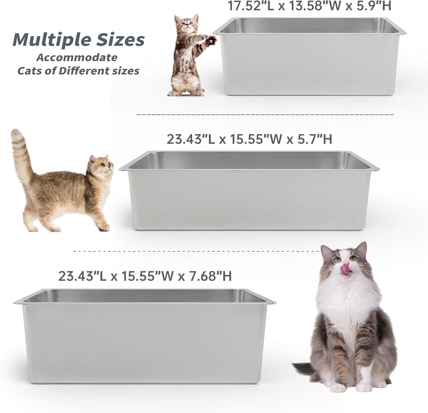 Stainless Steel Cat Litter Box - Metal High Sided Cat Pan, Large Stainless Steel Box, Indoor Litter Tray, Non Stick, No Smell, Easy to Clean, Pet Toilet Supplies for Kitten, Kitty, Rabbit