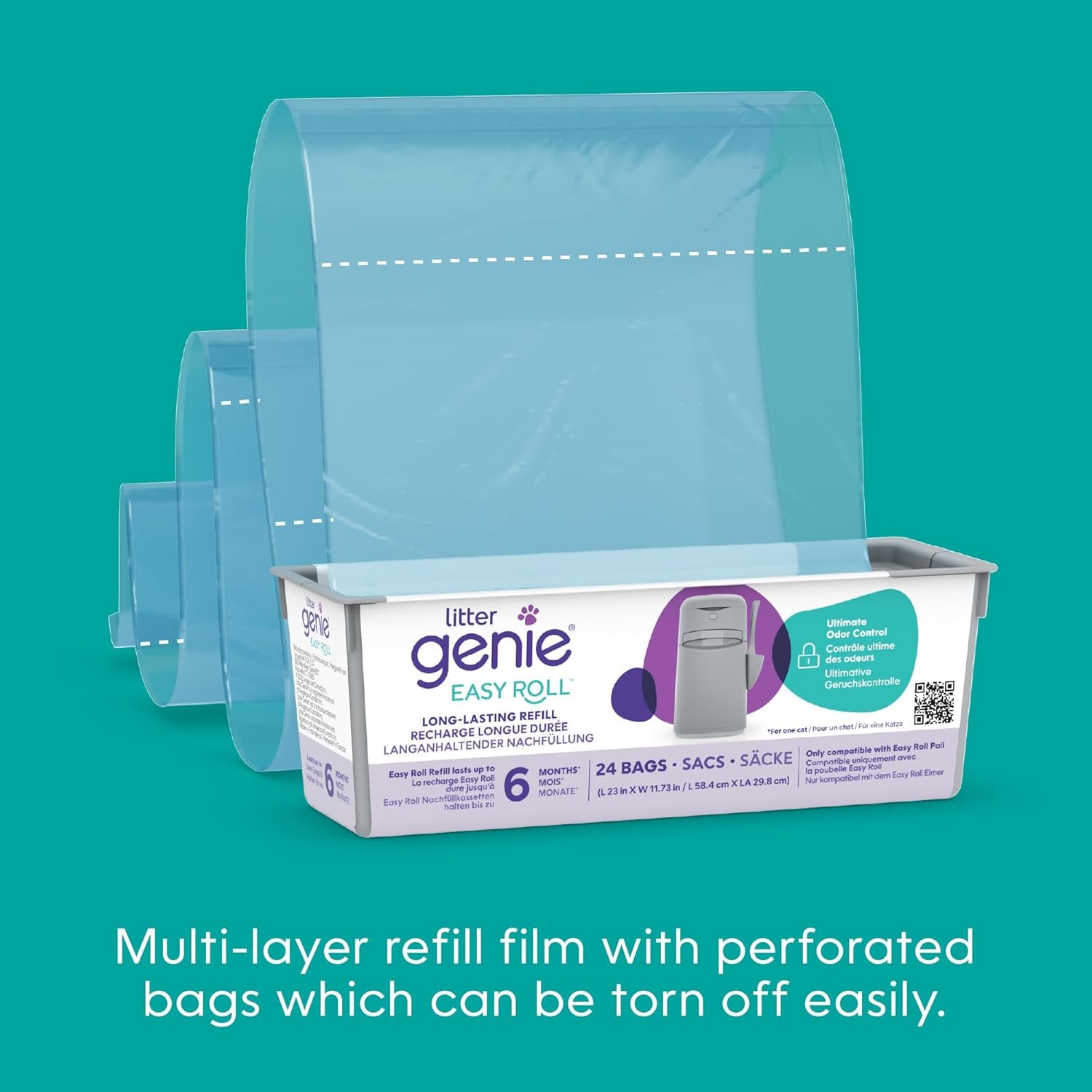 Easy Roll Pail | Cat Litter Box Waste Disposal System for Odor Control | Includes 1 Continuous Refill Bag