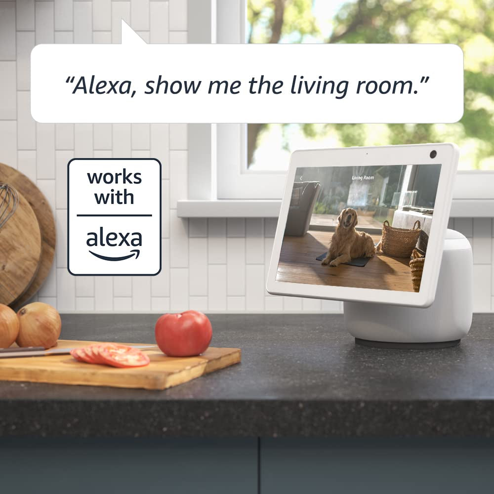 Mini Pan-Tilt Camera (Newest Model), Rotating Indoor Plug-In Smart Security Camera, Two-Way Audio, HD Video, Motion Detection, Works with Alexa (White)